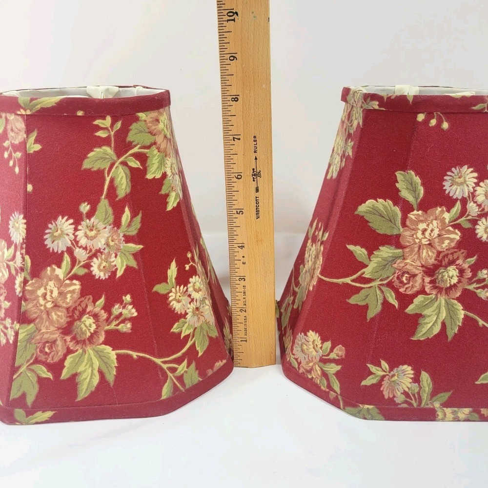 VTG Cottagecore Red Floral Fabric Lamp Shade 8x8" Set Of 2 Ralph Lauren Style - Picture 7 of 9